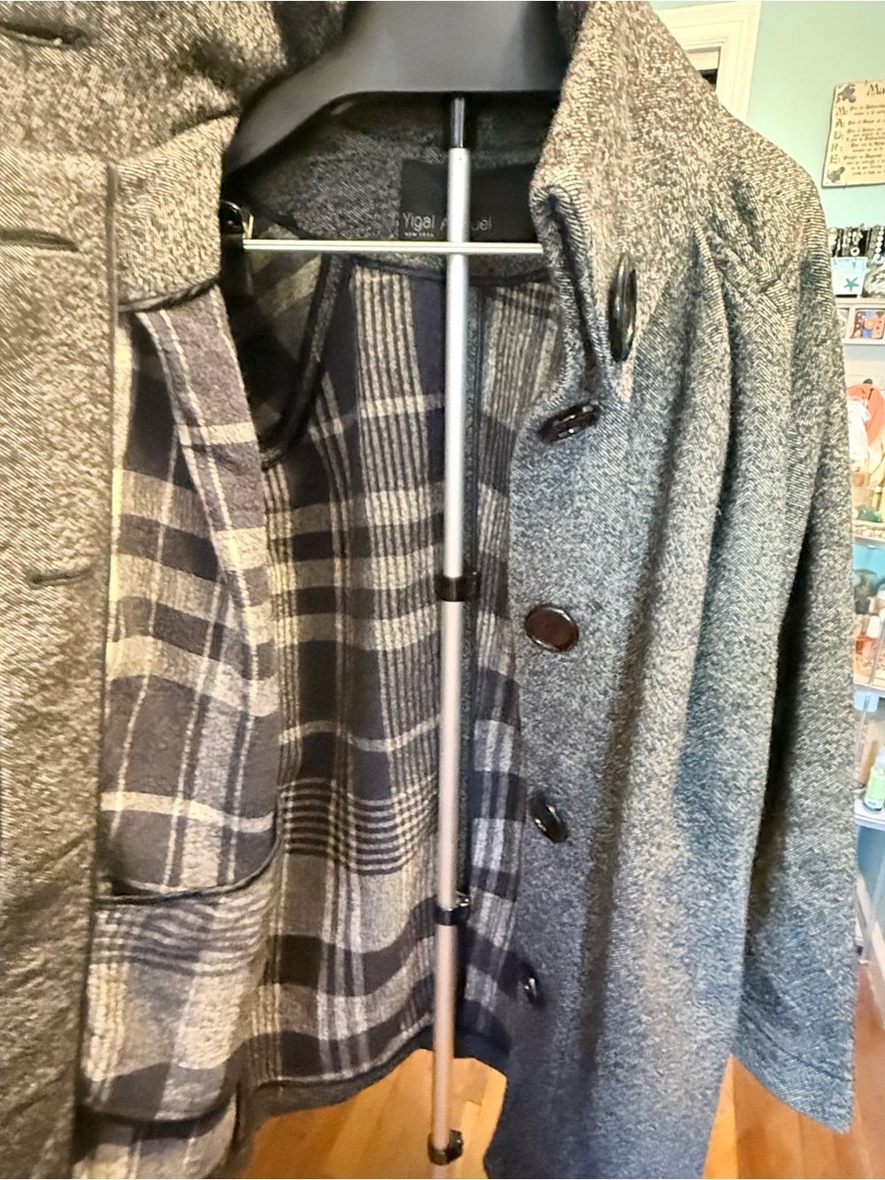 Yigal Azrouel Womems  Grey Button-Front Pea Coat - Picture 5 of 14